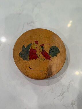 Vintage Painted Wood Burger Press with Rooster